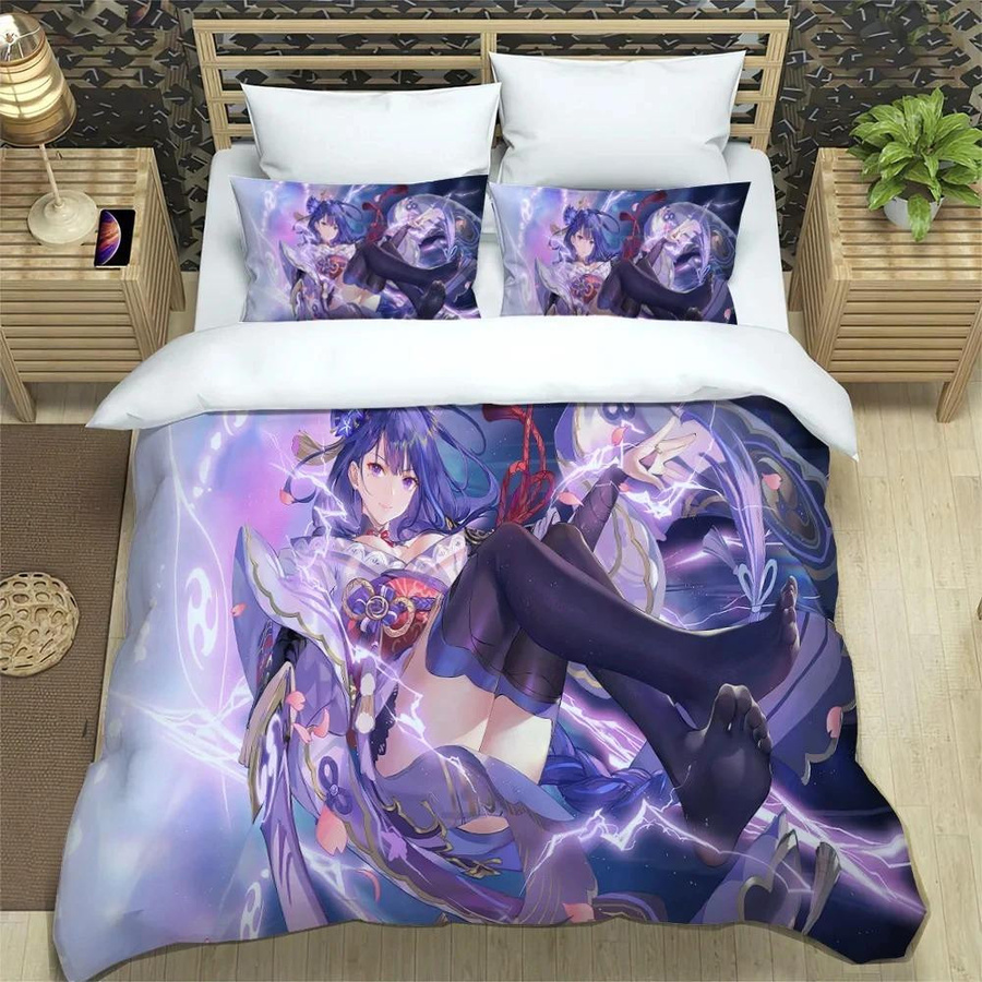 Genshin Impact Bettwäscheset mit Motiv für Kinder und Erwachsene, 2-teilig aus Mikrofaser, Mehrfarbig, B/H: 70 x 133 cm - Bild 1