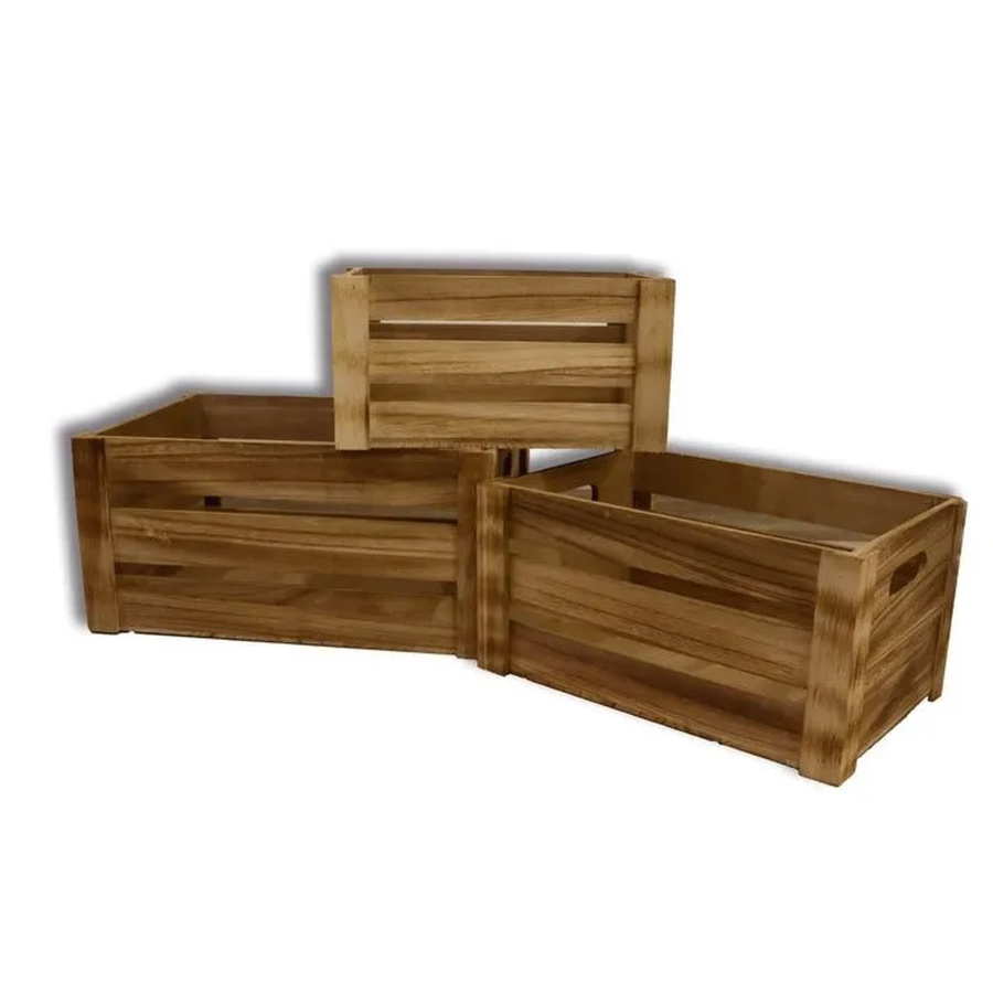 Frank Flechtwaren Holzkiste Basic 3er Set braun mit Griffen aus Holz, B/T/H: 170 x 140 x 93 cm - Bild 2