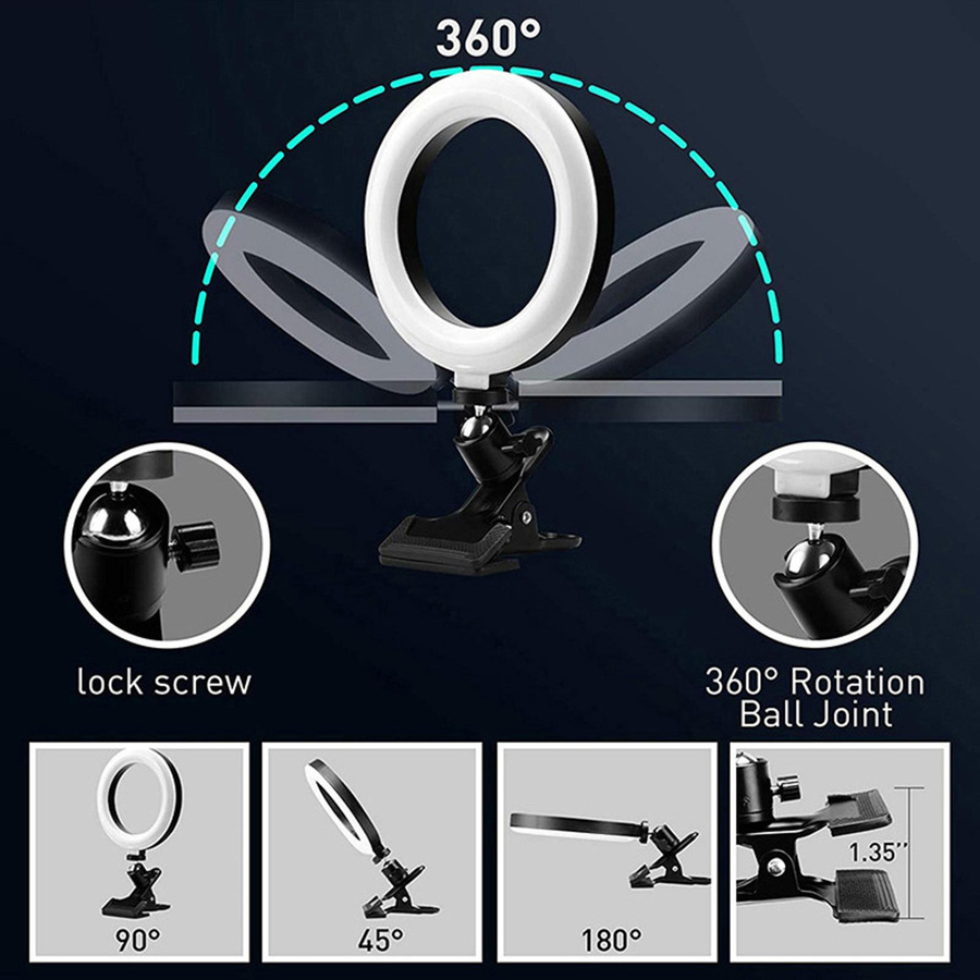 KONNWEI Selfie Ringlicht 6 Zoll mit Klemme, USB-betrieben, 3 Farbtemperaturen und 3 Dimmstufen, Schwarz - Bild 4