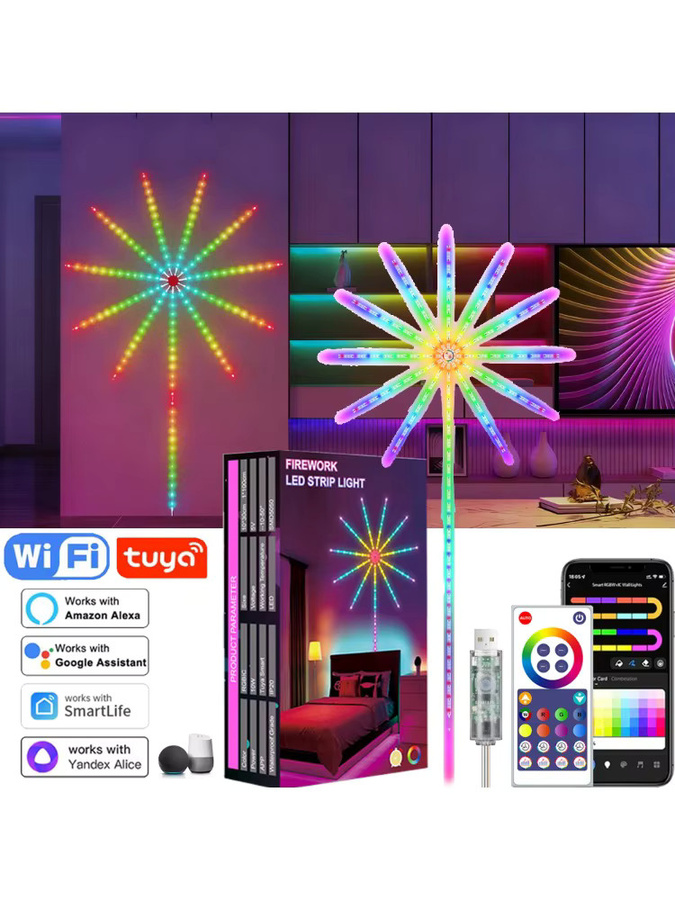 Smartes RGBIC LED Feuerwerk Streifen Licht mit Tuya WiFi und Fernbedienung, USB 5V Multicolour Musik-Synchronisation für Schlafzimmer und Weihnachtsdekoration - Bild 6