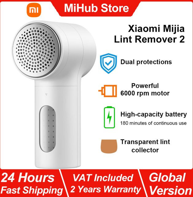 Xiaomi Mijia Fusselentferner 2, wiederaufladbarer Flusenentferner mit 6-Blatt-Stahlklinge und transparentem Fusselsammler, Weiß - Bild 1