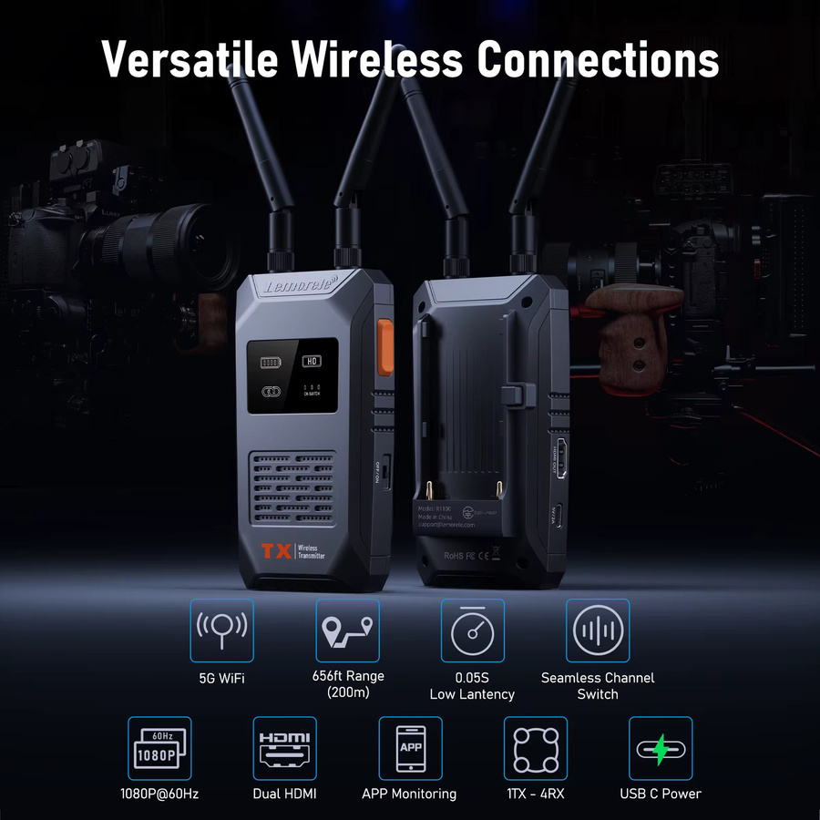 Lemorele 5G Wireless HDMI Sender und Empfänger Full HD 1080P Video Transceiver Schwarz mit geringer Latenz für Kamera, Laptop, PC und TV sowie APP-Vorschau - Bild 4
