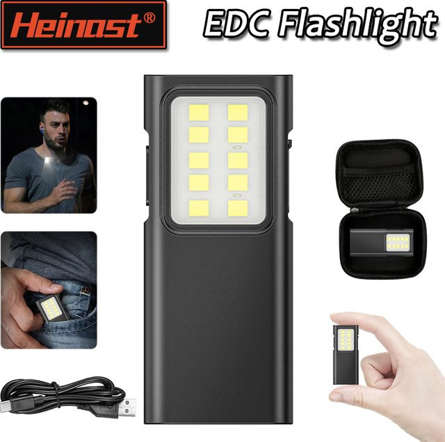 Heinast Mini EDC Taschenlampe mit USB-Aufladung und Clip in Schwarz - Bild 1