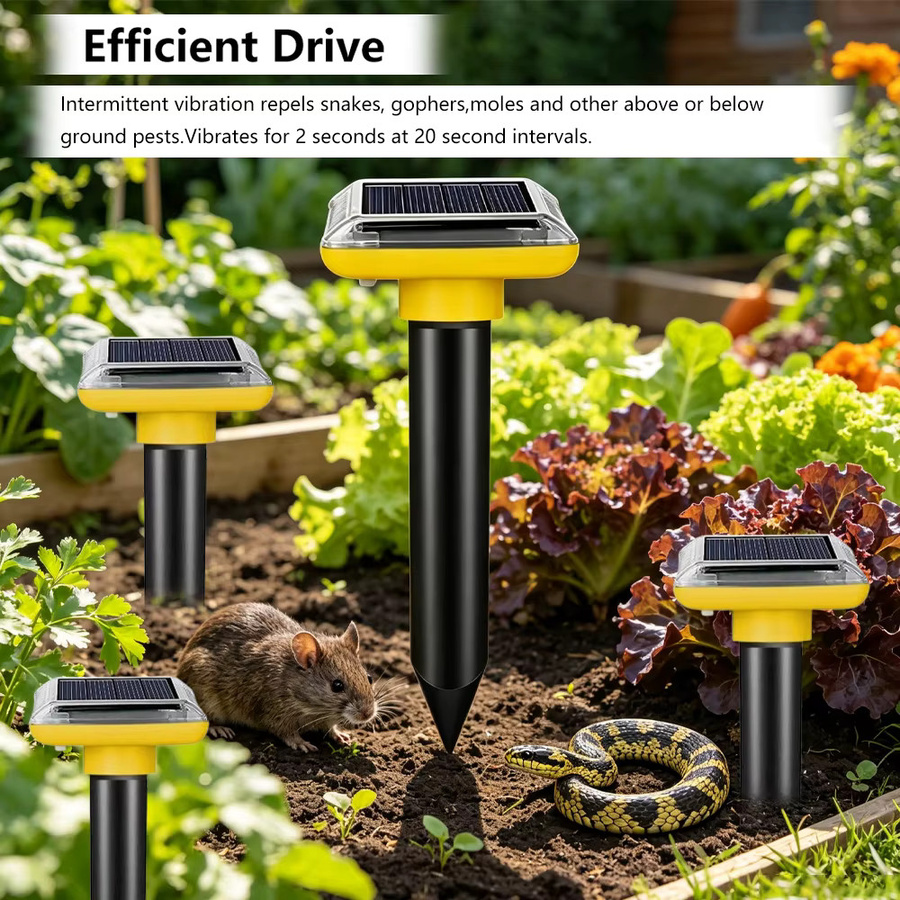 4er-Set SAIJZEK Solar-Ultraschall-Rattenvertreiber mit Erdspieß in Gelb für Rasen, Garten und Hof - Bild 3
