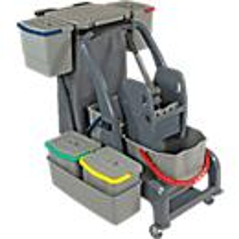 Reinigungswagen Sprintus CombiX PRO XL in Grau mit 6 Eimern und 67 l Gesamtkapazität sowie Müllsackhalterung und Wanne für den Innenbereich - Bild 3