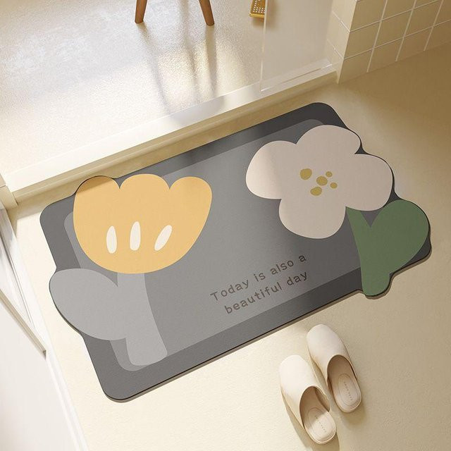 Saugfähige Badezimmer Bodenmatte aus Kieselgur in Grau, rutschfest und schmutzabweisend, B/T: 60 x 40 cm - Bild 1
