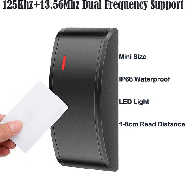 LUCKING DOOR LR002DC Wasserdichter RFID-Proximity-Kartenleser 125KHz+13,56MHz mit Weigand 26/34 Ausgang in Schwarz - Bild 1