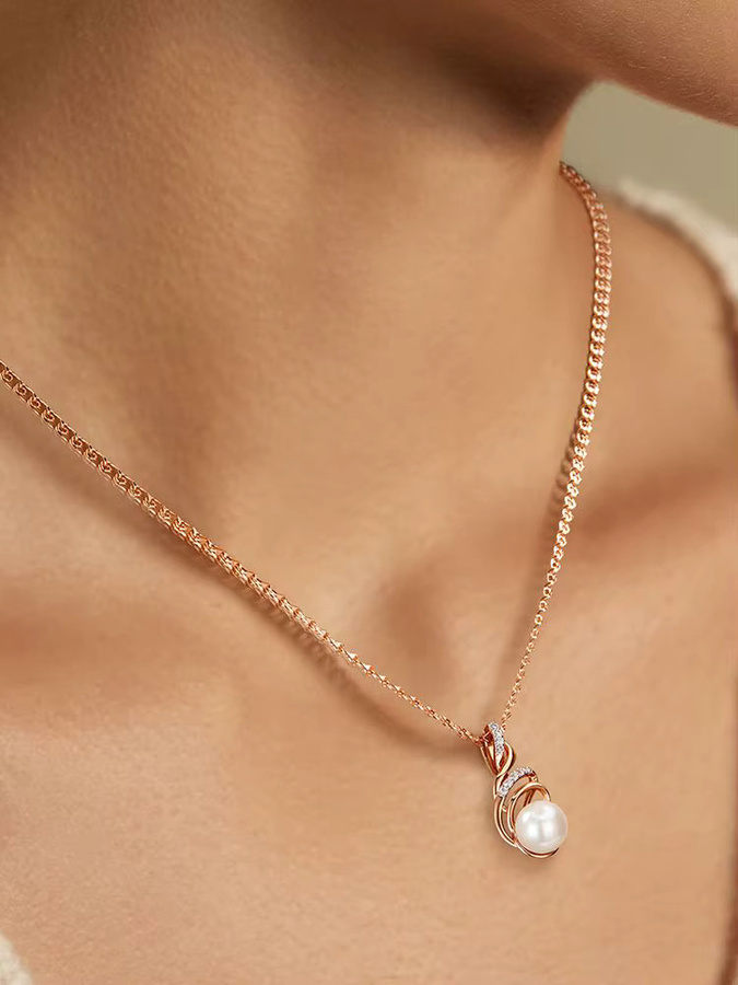 Wbmqda Anhänger und Halskette, 585 Gold, Roségold, Bicolor, Perle, Damen - Bild 2