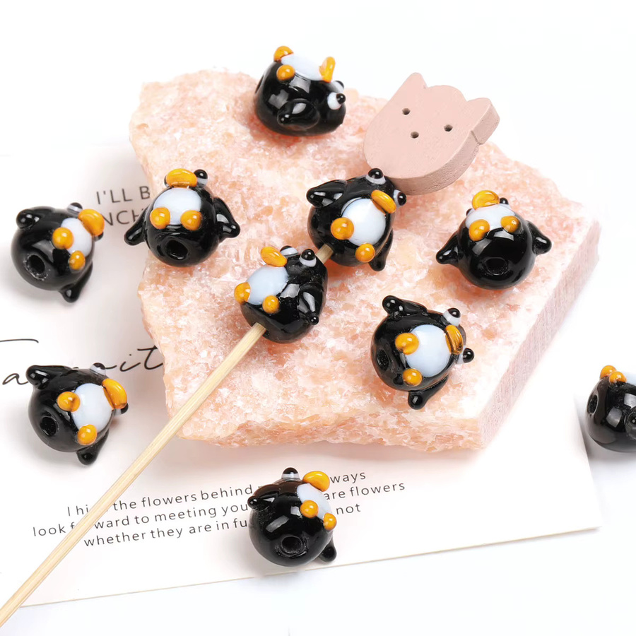 NASSBORO Glas Perlen, Schwarz, Pinguin, 5 Stück - Bild 2