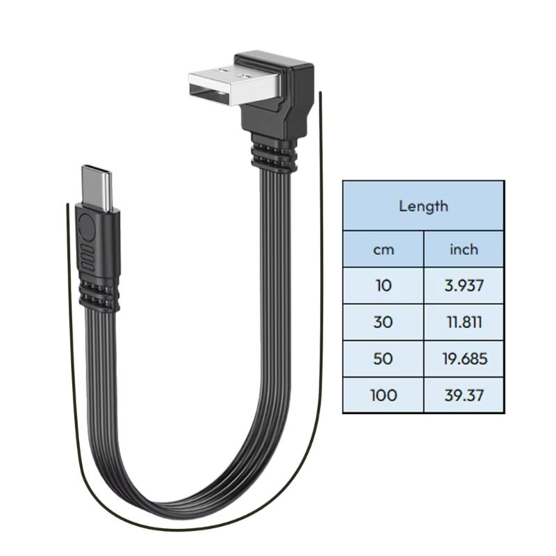 Flexibles USB-A auf USB-C Lade- und Datenkabel, 90-Grad-Winkel, Schwarz, Länge: 10 cm bis 100 cm - Bild 3