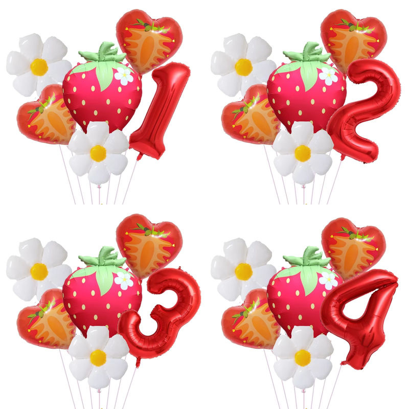 RENYUAN 6er Set Folienballons mit Zahlen 0-9 und Erdbeer- sowie Gänseblümchen-Motiv, 32 Zoll, mehrfarbig, Party-Dekoration für Geburtstag und Babyparty - Bild 2