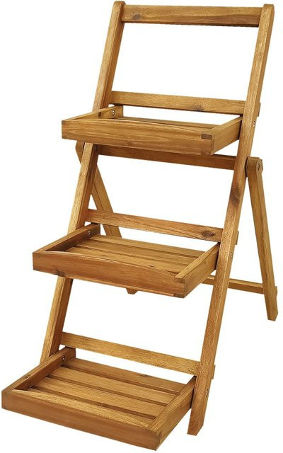 Klappbare Blumentreppe aus Akazienholz von Hardin in Braun, B/T/H: 65 x 40 x 80 cm - Bild 1