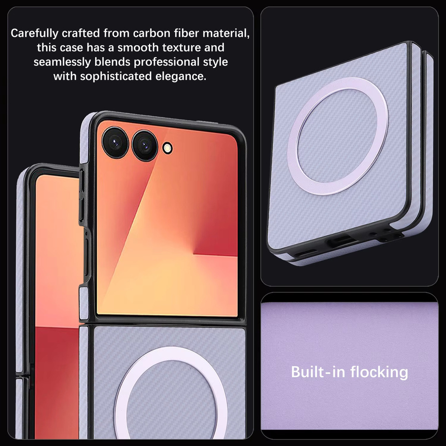 Luxuriöse ultradünne Handyhülle aus Kohlefaser-Leder für Samsung Galaxy Z Flip, Magnetic MagSafe Business Cover, Blau - Bild 3