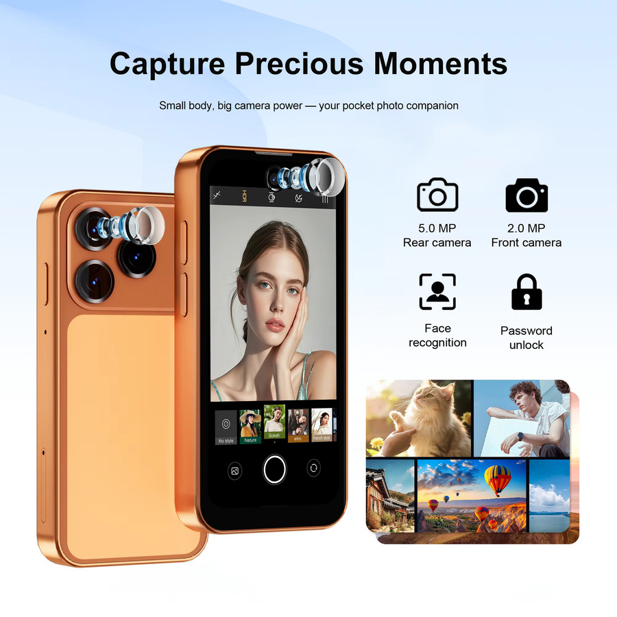 SERVO 19Air Pocket Mini Smartphone Orange mit Android 12, 3,88 Zoll HD-Bildschirm, 6GB RAM, 128GB Speicher, 4G LTE, Dual-SIM und GPS - Bild 4