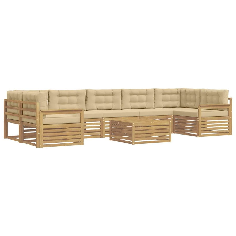 vidaXL Outdoor-Sofagarnitur aus Massivholz Akazie mit Polstern in Weiß und Beige, 8-teiliges Set im modernen Latten-Design - Bild 2