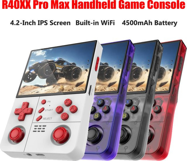 luxuglow R40XX Pro Max Retro Handheld-Spielkonsole mit Linux-System, 4,2 Zoll HD IPS-Bildschirm, 128GB, Farbe: Purple/Transparent - Bild 1