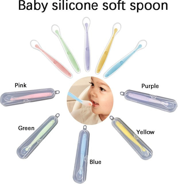 Ergonomischer Silikon Löffel für Babys zum Training der Beikost in Lila inklusive Aufbewahrungsbox - Bild 1