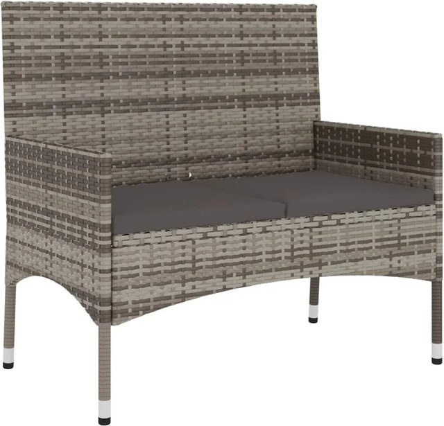vidaXL Gartenbank 2-Sitzer aus Poly Rattan und Metall in Grau mit Kissen aus Polyester - Bild 1