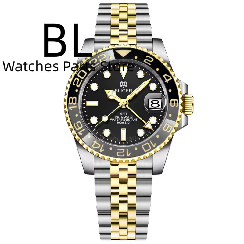 BLIGER Armbanduhr GMT, Automatik, Edelstahl, Bicolor, 40 mm, Herren - Bild 1