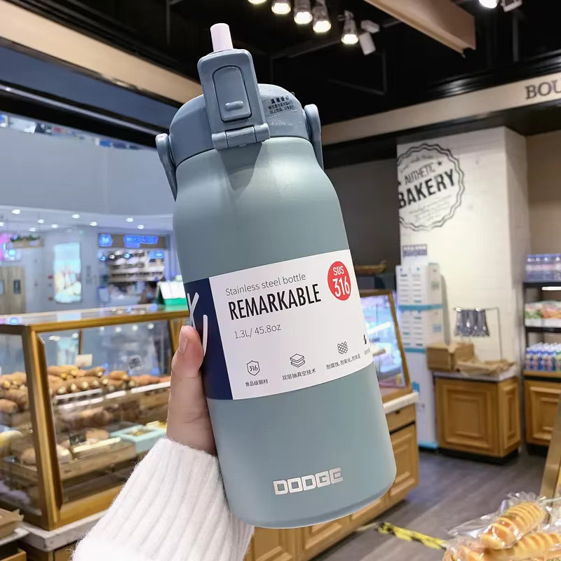 DODGE Thermo-Wasserflasche aus Edelstahl in Blau mit Strohhalm, 1300 ml - Bild 3