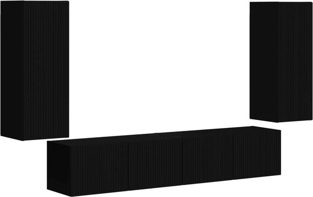vidaXL TV-Wandregal-Set aus Holzwerkstoff, 4 Stück, Schwarz, Wandmontage - Bild 1