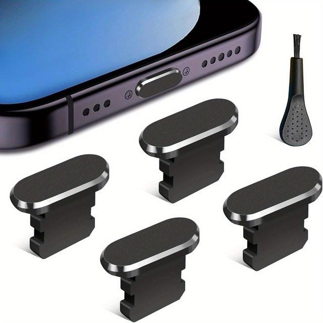5 Stück Lightning Port Staubschutzhüllen in Schwarz für iPhone 14/13/12/11-Serie, AirPods und iPads - Bild 1