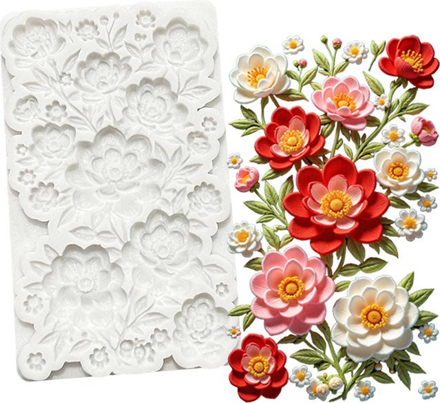 HANDLIFE Blumen-Silikonform für Zuckerguss, Fondant und Cupcakes in Grau und Weiß - Bild 1