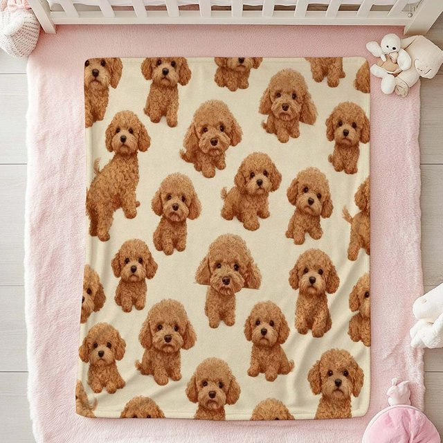 JMG Household Supplies Flanell-Kuscheldecke mit braunem Pudel-Print, weich und warm, B/T: 150 x 130 cm - Bild 1