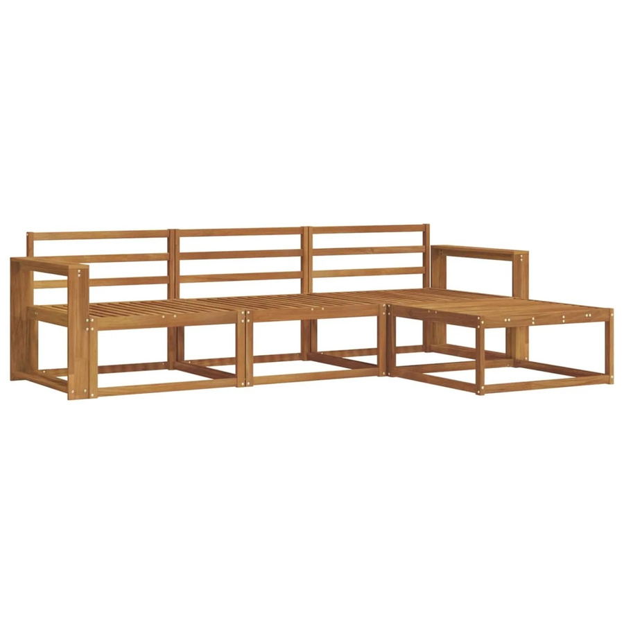 vidaXL Outdoor-Sofagarnitur 4-teilig aus Massivholz Akazie in Braun, L-Form mit Hocker und Armlehnen - Bild 2