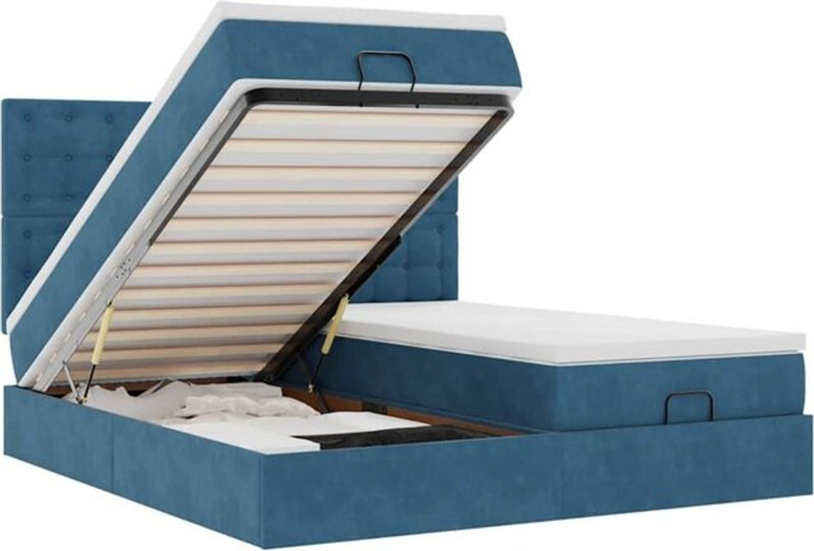 Vidaxl Ottoman Polsterbett aus Samt mit Matratze in Blau, B/T/H: 160 x 200 x 128 cm - Bild 1