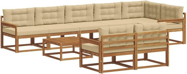 vidaXL Outdoor-Sofagarnitur 9-teilig aus Akazienholz in Natur mit beigen Kissen im L-Shape Design - Bild 1