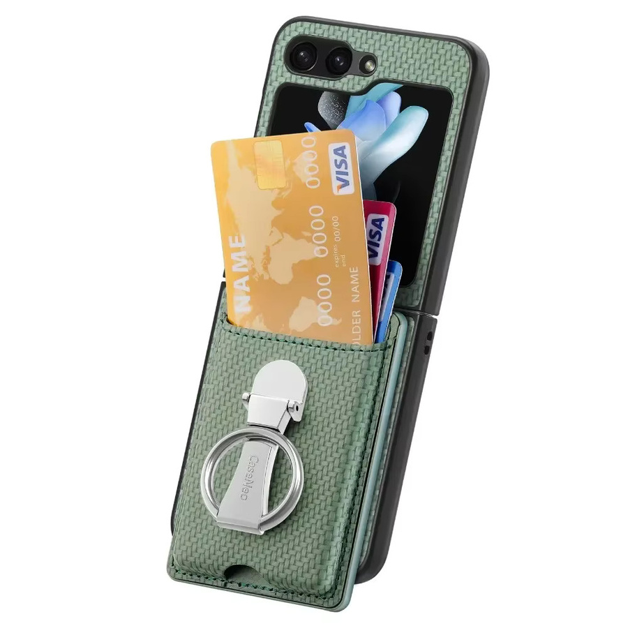 Samsung Galaxy Z Flip 7 6 5 4 3 5G Handyhülle aus PU Leder mit Kartenhalter und Ring in Beige - Bild 7