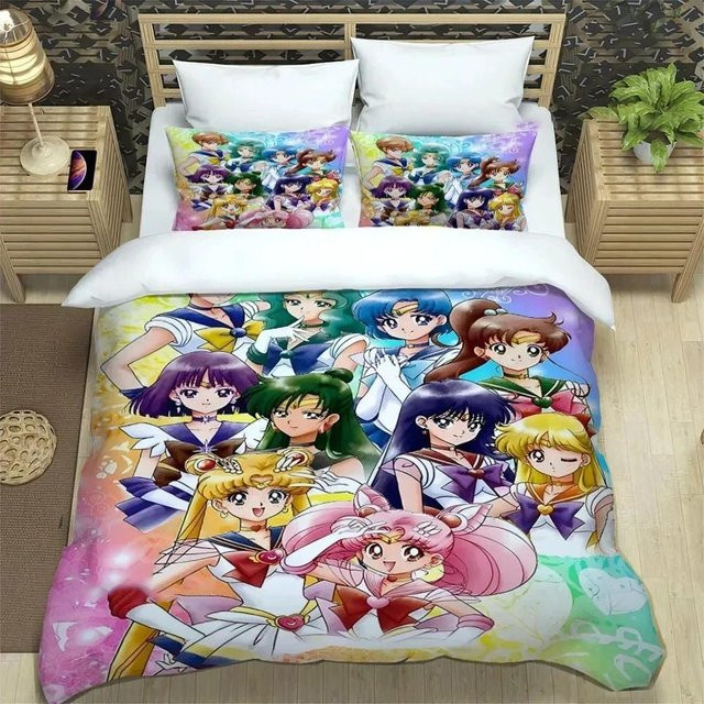 Anime Sailor Moon Bettwäsche-Set aus Mikrofaser mit Bettbezug und Kissenbezug, Mehrfarbig, B/H: 228 x 228 cm - Bild 1