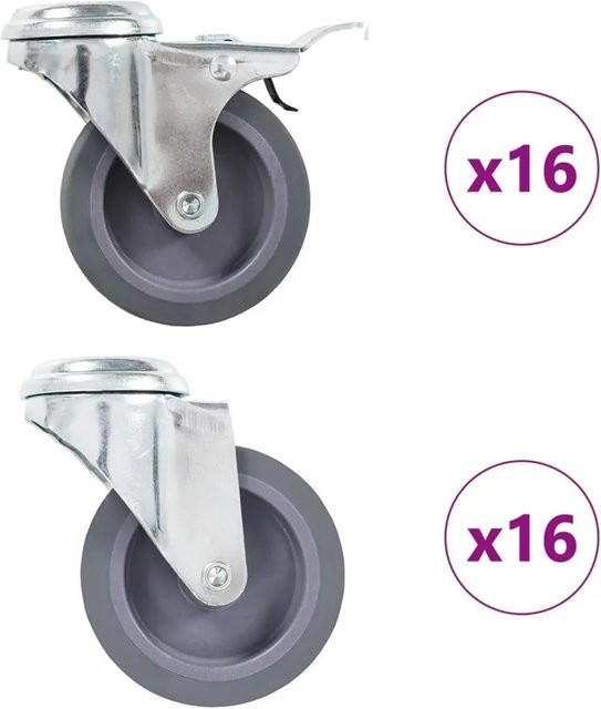 vidaXL 32er Set Lenkrollen mit Rückenloch 75 mm in Grau aus Stahl und Kunststoff - Bild 1