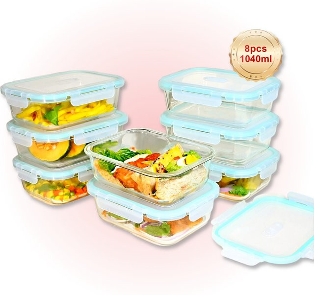 SAEIV 8er-Pack Glasbehälter mit Deckel, transparent, luftdicht, BPA-frei, mikrowellen- und gefriergeeignet, Füllmenge: 400 ml und 1040 ml - Bild 1
