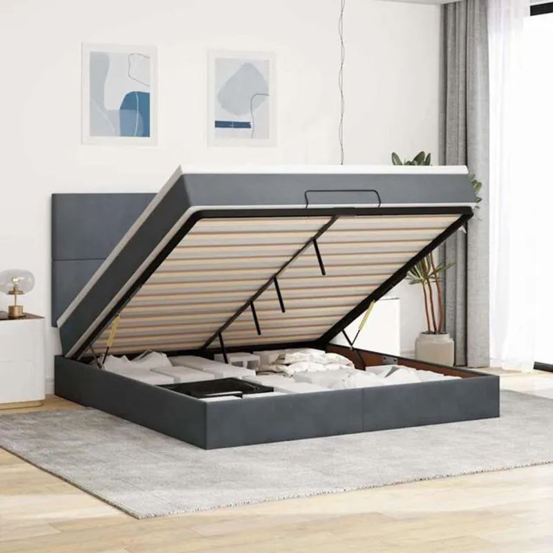 Vidaxl Ottoman Polsterbett mit Matratzen und LED in Anthrazit Grau aus Samt, B/T: 160 x 200 cm - Bild 1