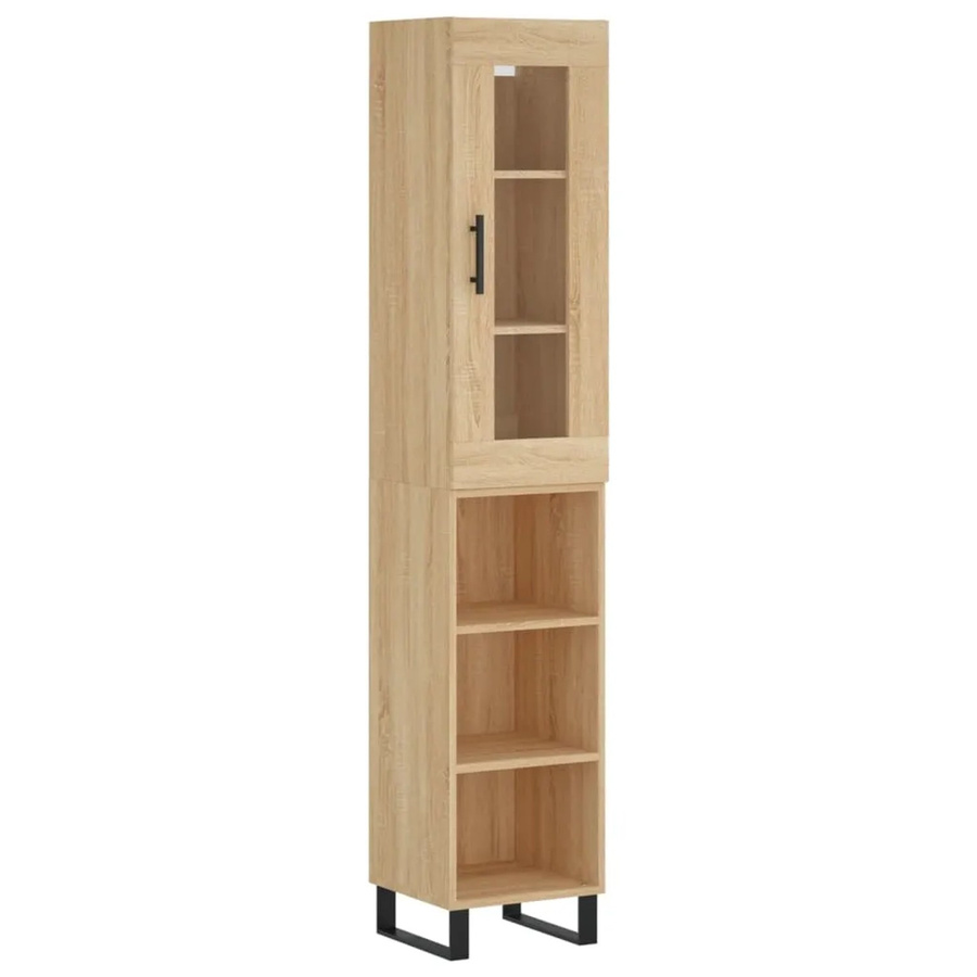 vidaXL Highboard Sonoma-Eiche mit Glastüren und Regalböden, Farbe: Braun, B/T/H: 34,5 x 34 x 180 cm - Bild 2