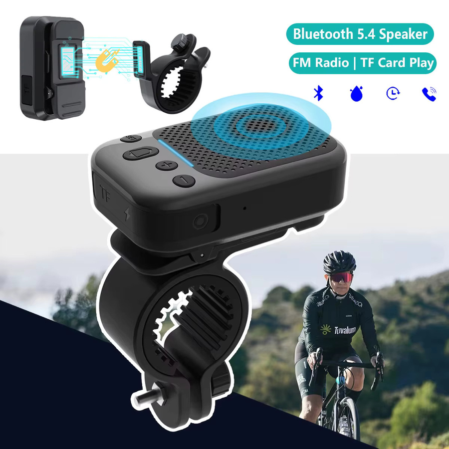 JINSERTA Bluetooth-Lautsprecher für das Fahrrad mit FM-Radio und Kragen-Clip, Schwarz - Bild 2