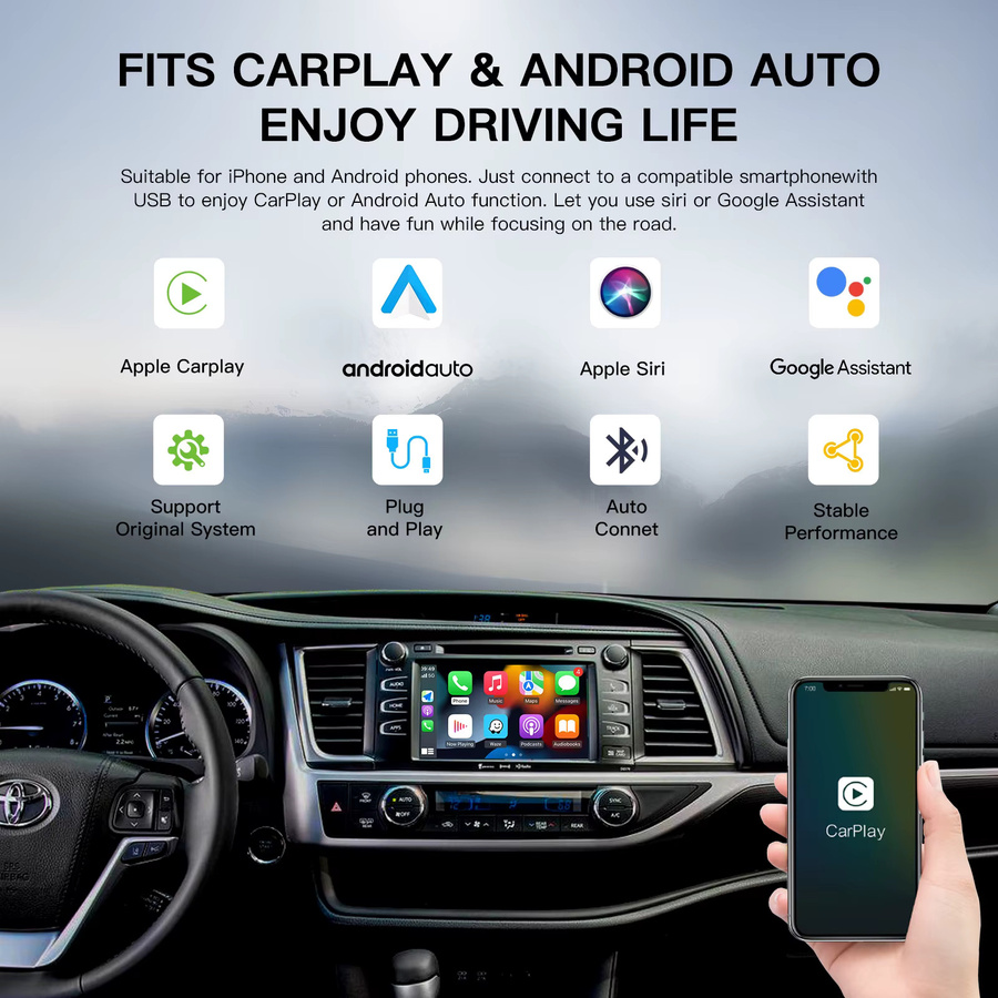 CARABC Drahtloses CarPlay und Android Auto Modul für Toyota Camry CHR RAV4 Corolla Tacoma Tundra Highlander Prius 4Runner Yaris in Silber - Bild 3