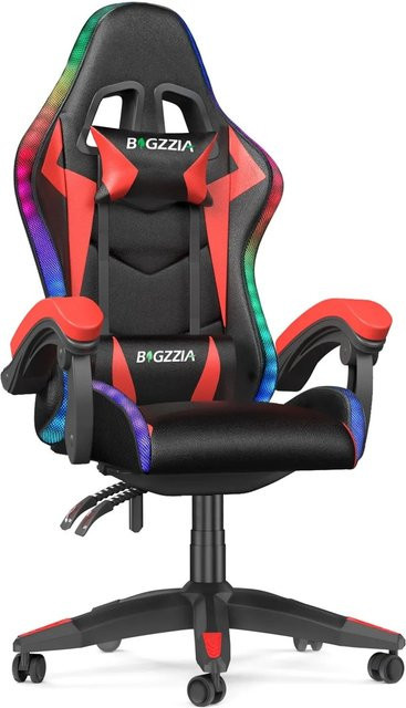 Rattantree Ergonomischer Gaming Stuhl mit LED Beleuchtung in Rot mit Kopfstütze und Lendenstütze - Bild 1