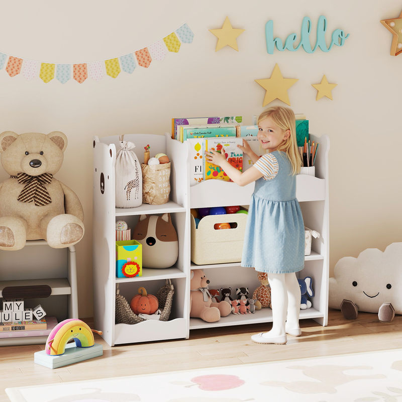 Aosom Kinder-Spielzeugregal mit Bärendesign und offenen Fächern in Weiß - Bild 2