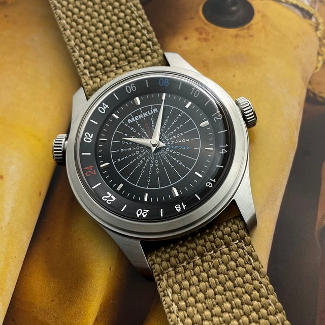 Merkur Armbanduhr, Handaufzug, Edelstahl, 38 mm, Schwarz, Herren - Bild 1