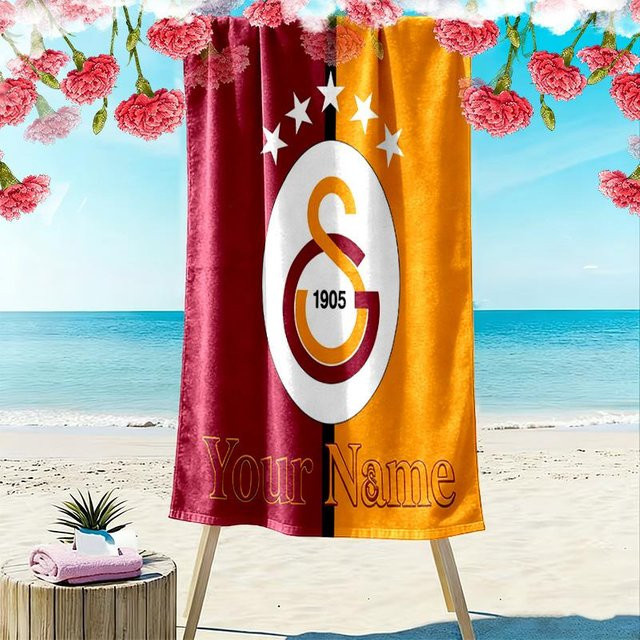 Personalisierbares Strandtuch Galatasaray S.K. von UI LOOL, weiches und schnelltrocknendes Mikrofaser-Handtuch in Rot, B/B: 70 x 140 cm - Bild 1