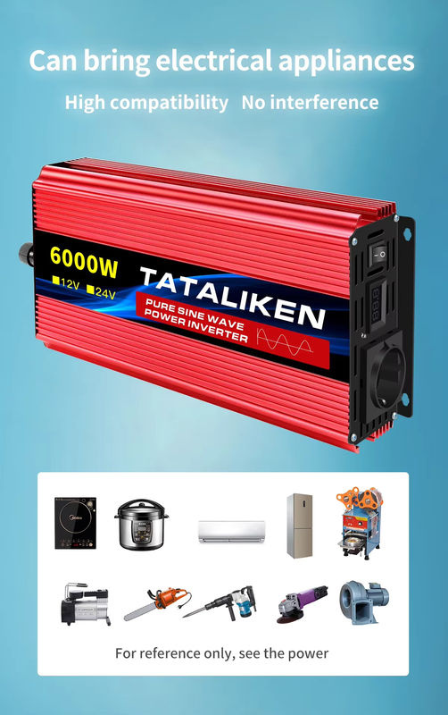 TATALIKEN Wechselrichter 1000W-10000W 12V/24V auf 220V reiner Sinuswellenkonverter Solarwechselrichter mit LED und EU-Buchse in Rot - Bild 2