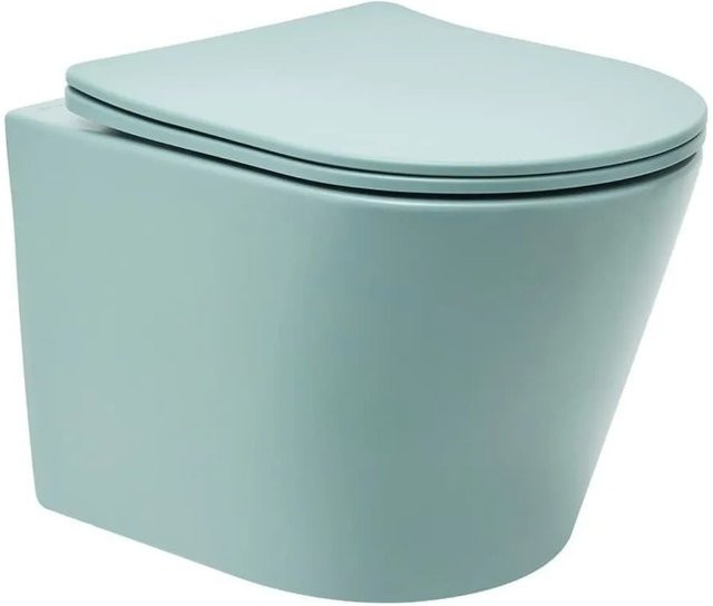 Swiss Aqua Technologies Wand-WC-Set Hänge-WC spülrandlos mit WC-Sitz und Absenkautomatik in Grün Matt, B/T/H: 49,0 x 36,5 x 36,0 cm - Bild 1