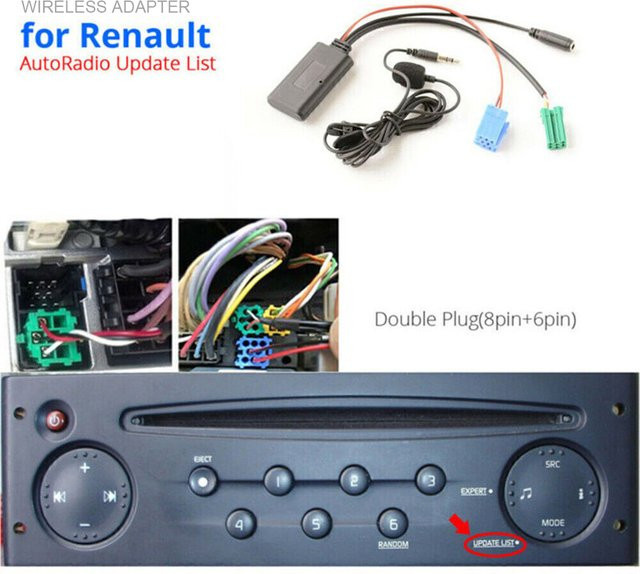 APWIKOGER Bluetooth Audio-MP3-Adapter mit Freisprecheinrichtung für Renault Kangoo, Schwarz - Bild 1