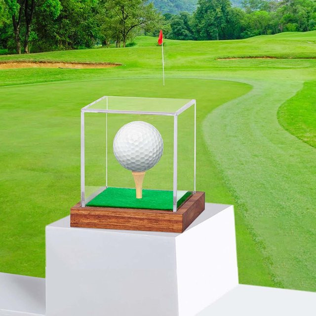 Binchi Outdoor Product Golfball-Schutz-Aufbewahrungskoffer mit Acryl-Haube und Holzsockel in Green und Transparent - Bild 1