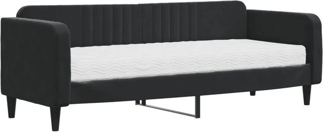vidaXL Tagesbett mit Matratze in Schwarz aus Samt mit Armlehnen B/T/H: 80 x 200 x 90 cm - Bild 1