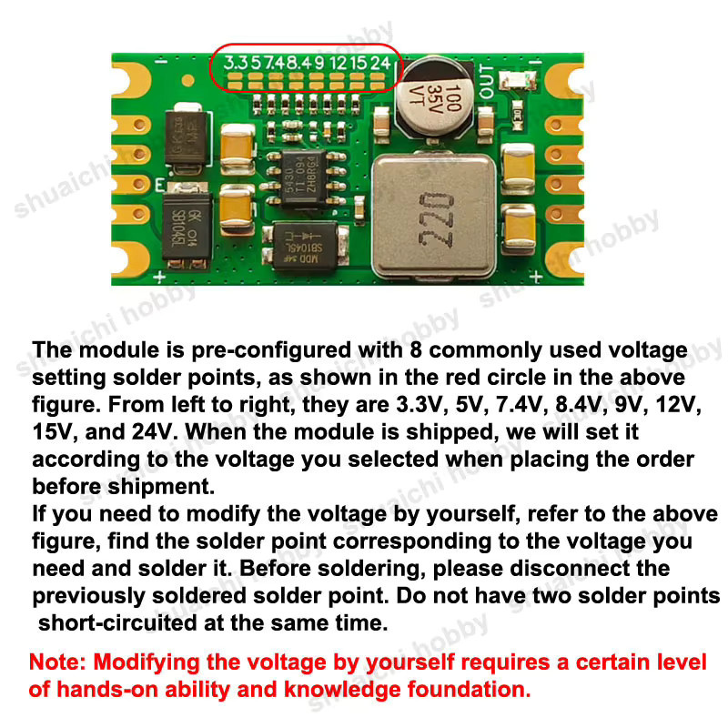 YUENHOANG DC-DC TPS5450 TPS5430 Buck Step Down Modul 5A/3A Schaltregler in Grün für RC Modelle - Bild 2