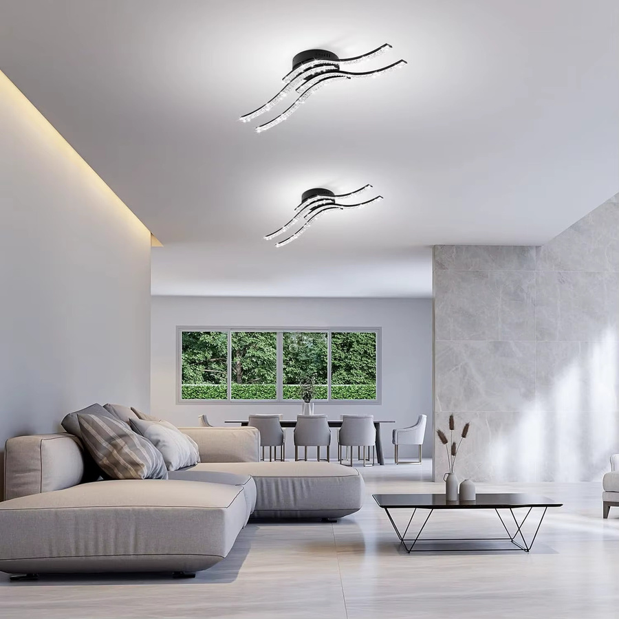 JOYINLED Wellenförmige LED-Deckenleuchte aus Acryl in Schwarz und Weiß, 32 W, 5500 K Kaltweiß, modernes Design für Wohnzimmer, Schlafzimmer und Küche - Bild 5
